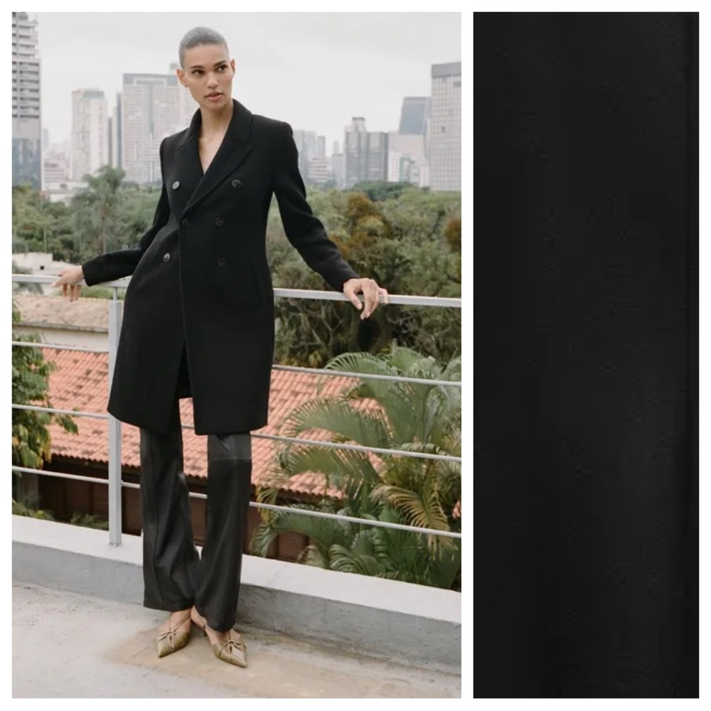 NWT. Zara Black Wool Blend Double-Breasted Coat. Size XS.